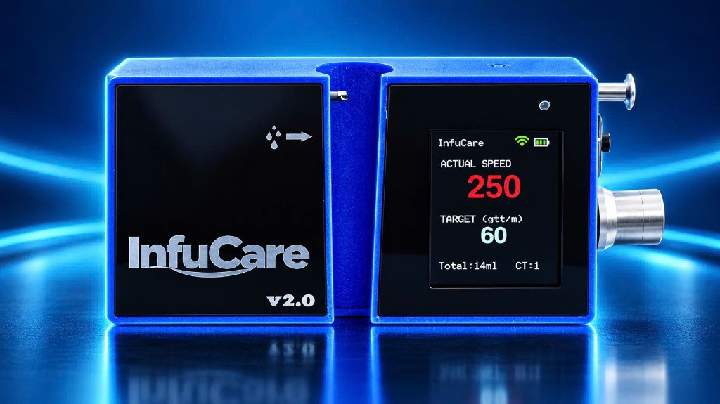 Giao diện InfuCare v2.0 hiển thị tốc độ thực tế ACTUAL SPEED và TARGET
